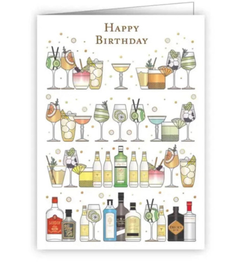 Gin Bottles & Drink mini birthday card