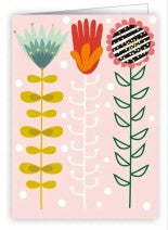 3 Flowers on a Pink Background mini greetings card