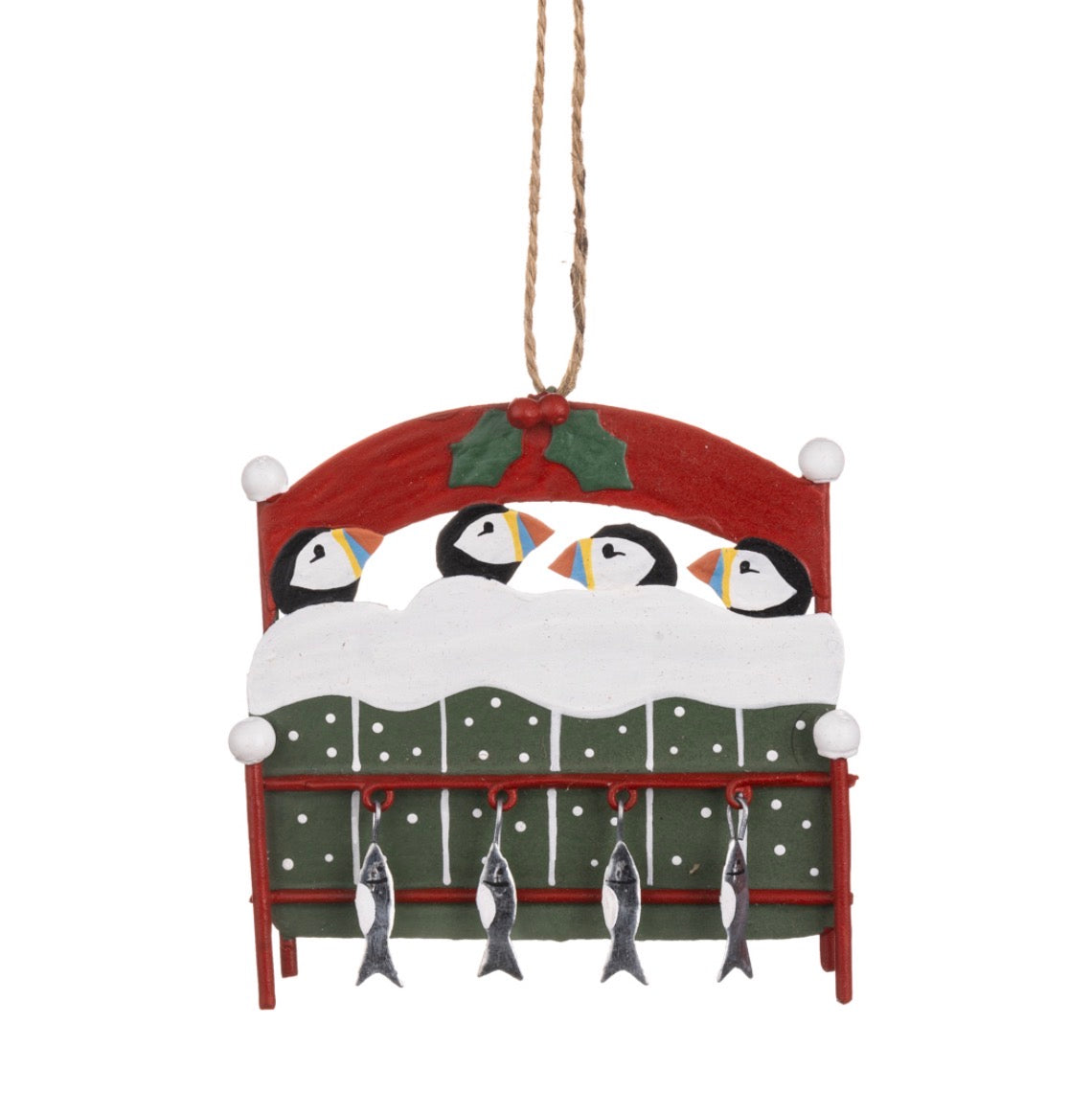 Puffins on Christmas Eve hanging Christmas decoration