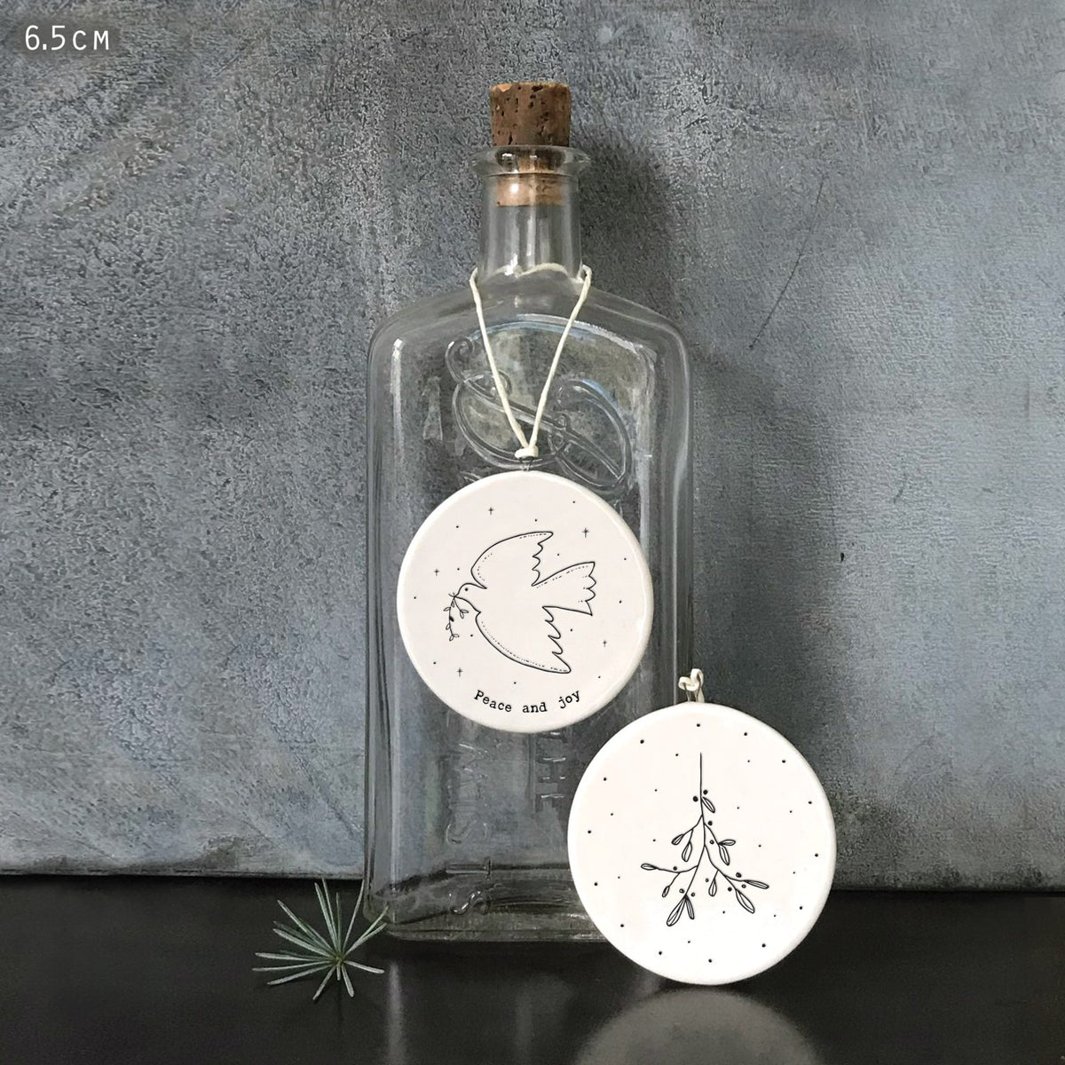 Flat porcelain bauble-Peace & Joy