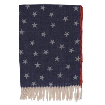 Blanket stitched scarf with stars in navy