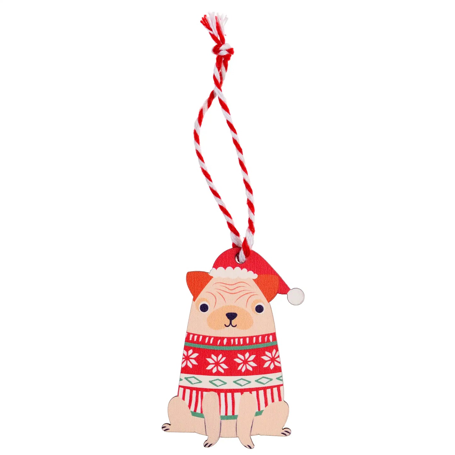 Pug wooden Christmas tree decoration