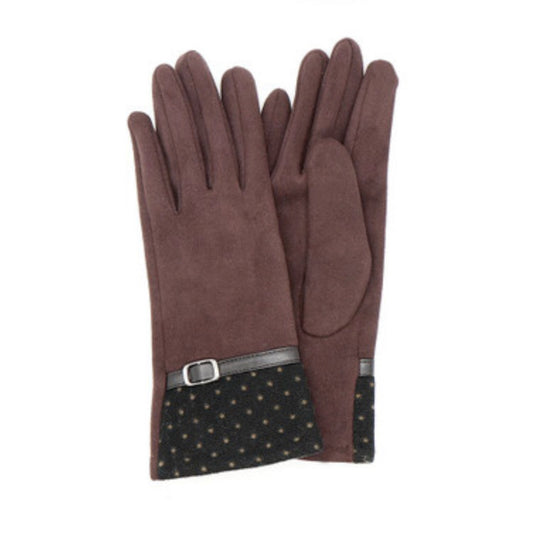 Cocoa dotty cuff and buckle detail gloves POM