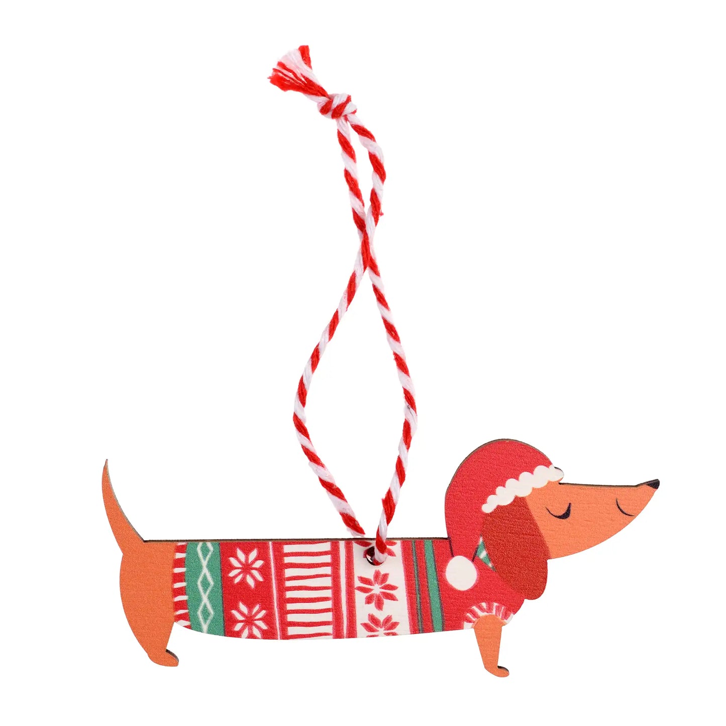 Wooden sausage dog Christmas decoration
