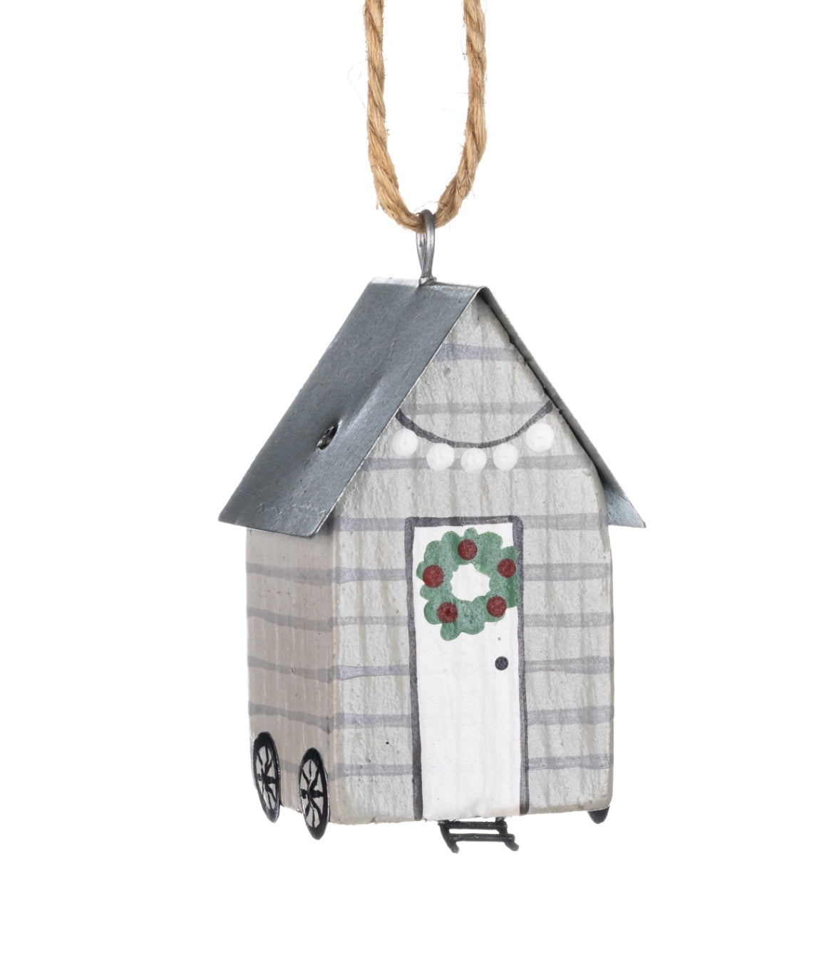 Grey Christmas shepherds hut Christmas decoration