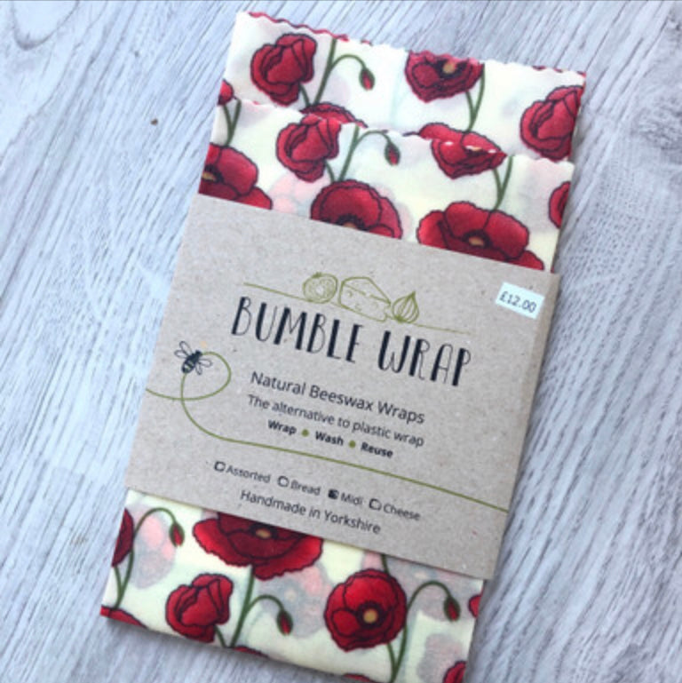 Bumble wrap poppies. Assorted sizes. Natural beeswax wraps.
