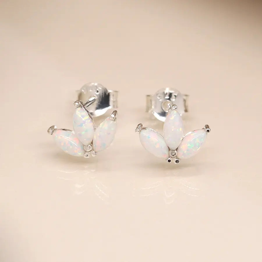 Sterling silver triple marquis opal earrings
