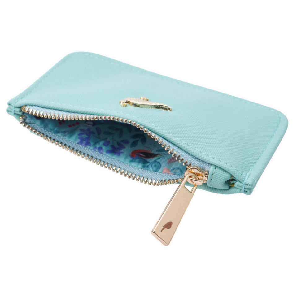 British Birds Teal Peacock Purse. Zip top coin purse