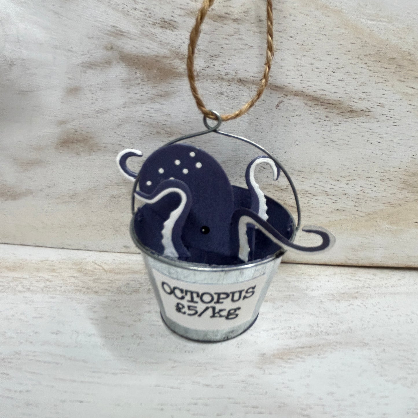 Octopus in a bucket hanging decoration