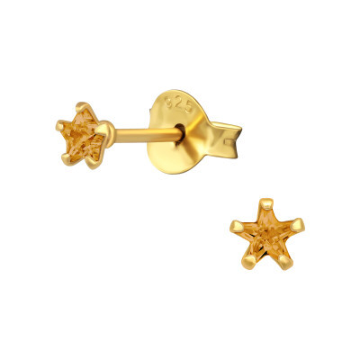 Tiny gold cubic zirconia star stud earrings