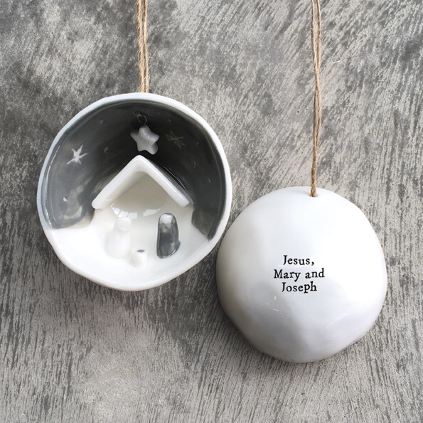 Half porcelain bauble-Jesus, Mary and Joseph