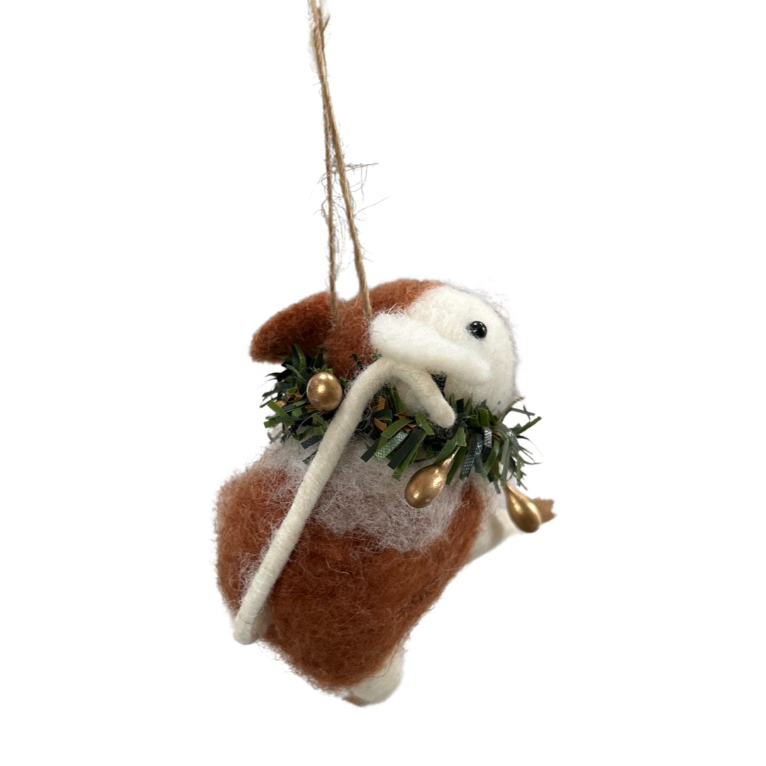 Felt Christmas mouse with wreath tree ornament