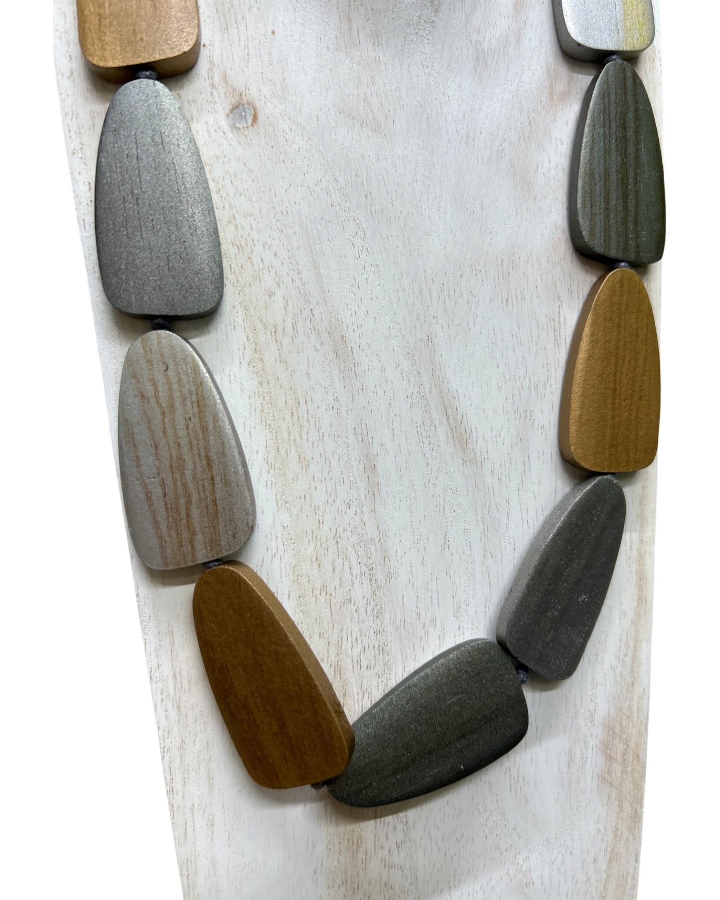Silver tones wooden bead adjustable cord necklace