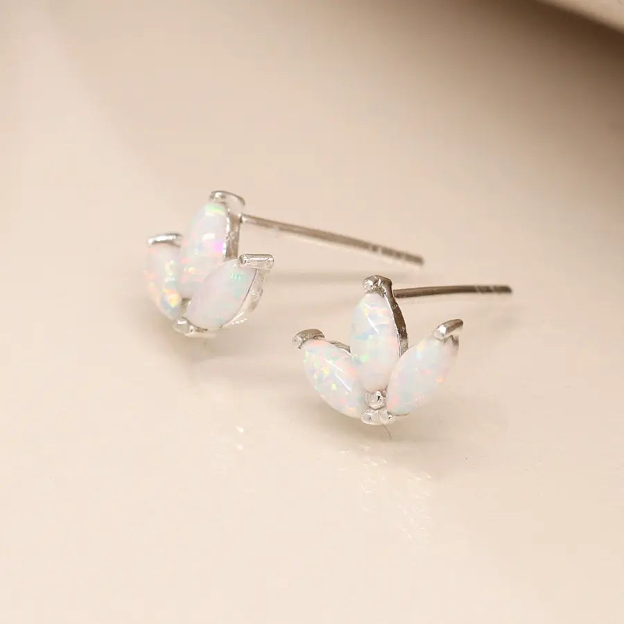 Sterling silver triple marquis opal earrings