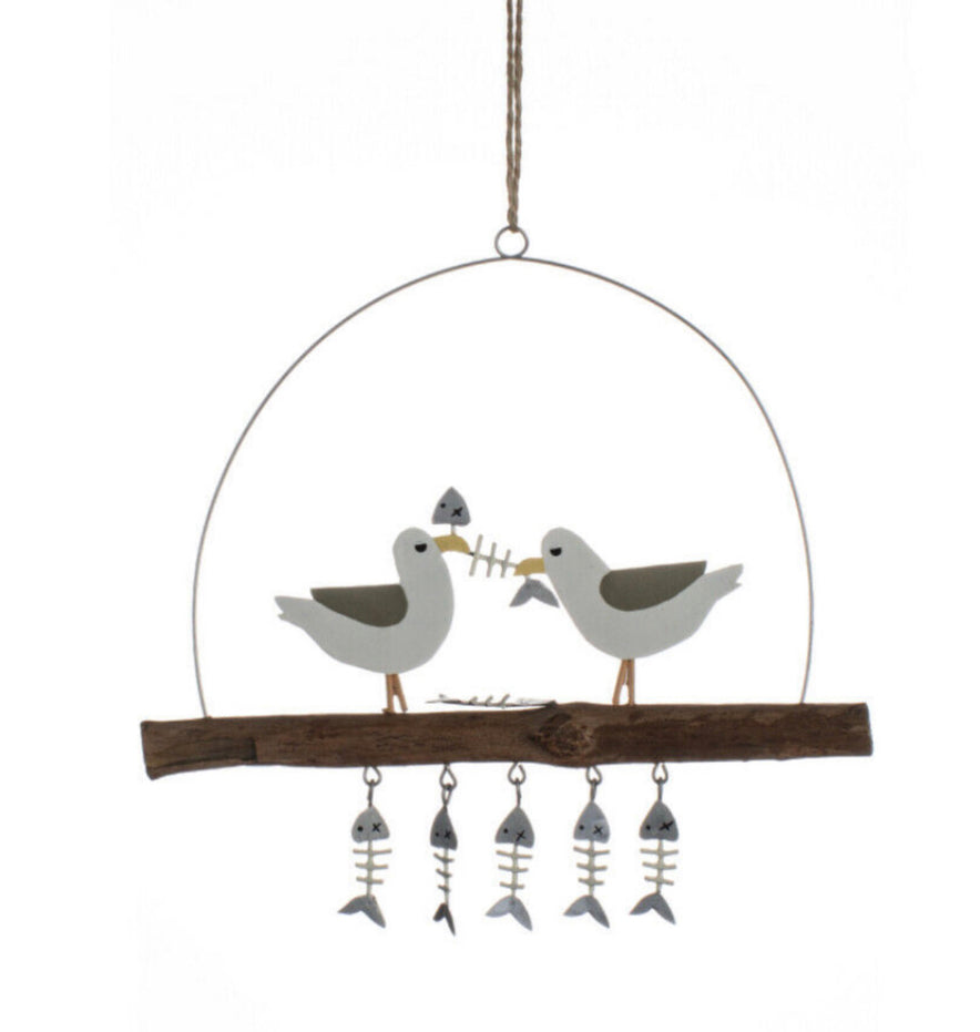 Seagulls sharing platter hanging decoration by Shoeless Joe