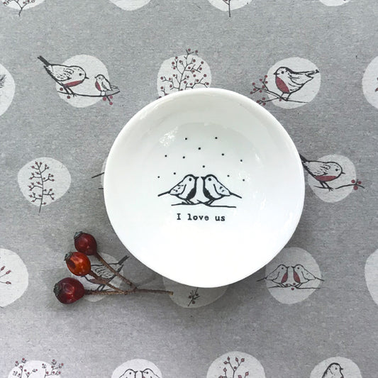 I love us' small trinket dish with robins by East of India