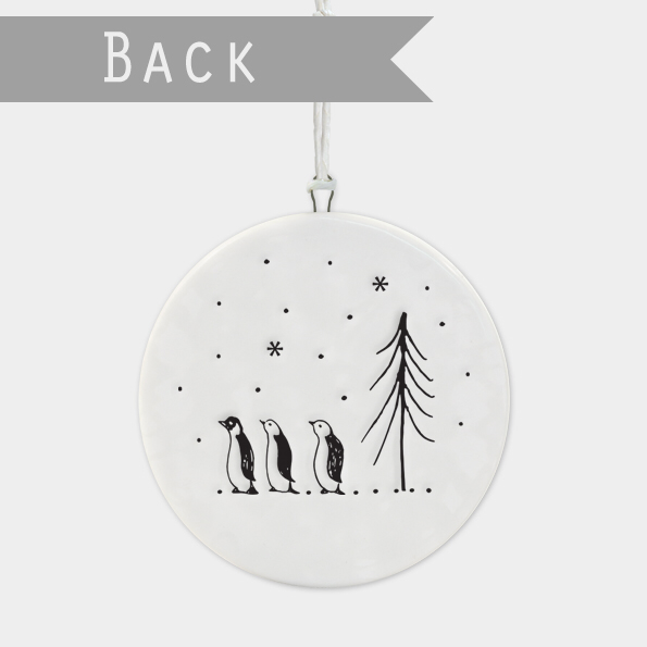 East of India flat porcelain baubles -Let it snow
