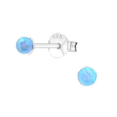 Blue opal tiny sterling silver stud earrings