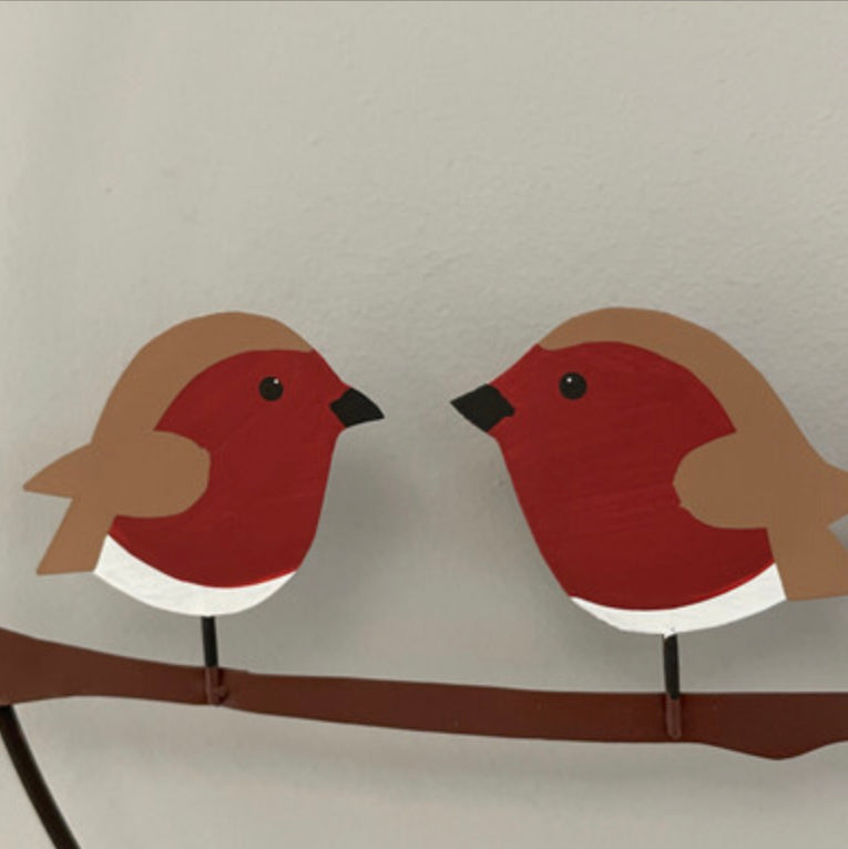 Five robins on a perch Christmas wreath by Shoeless Joe