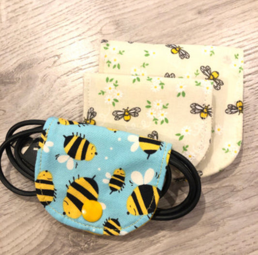 Bee fabric charger cable tidies by Stella’s stitchcraft.