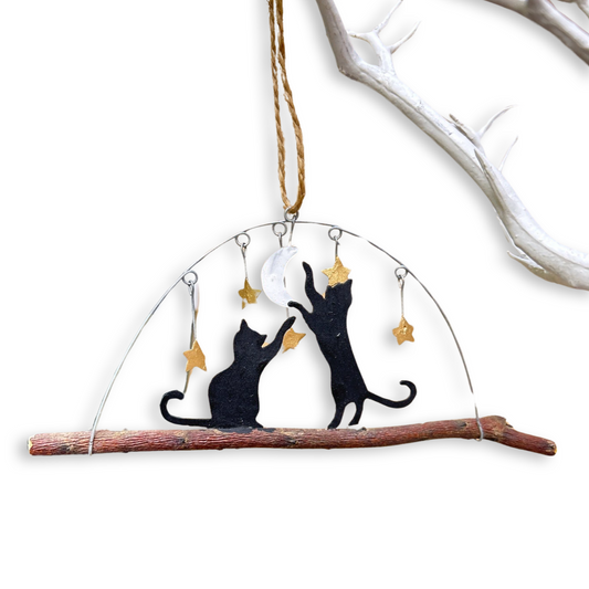 Cats playing under the stars hanging decoration