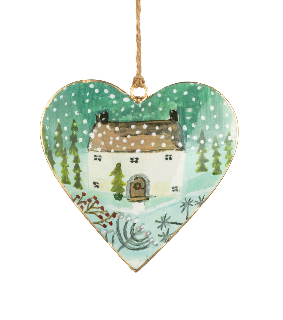 White Winter cottage heart hanging decoration