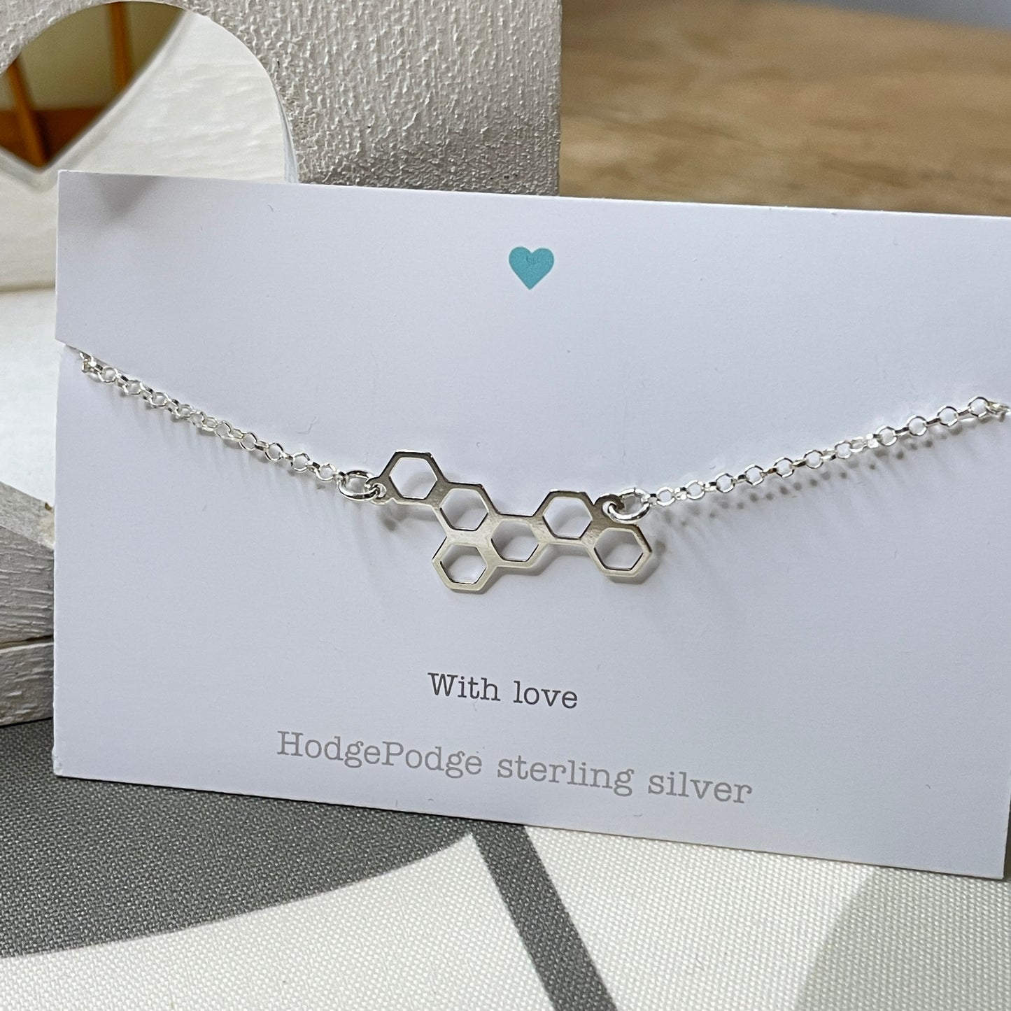 Honeycomb sterling silver bracelet.