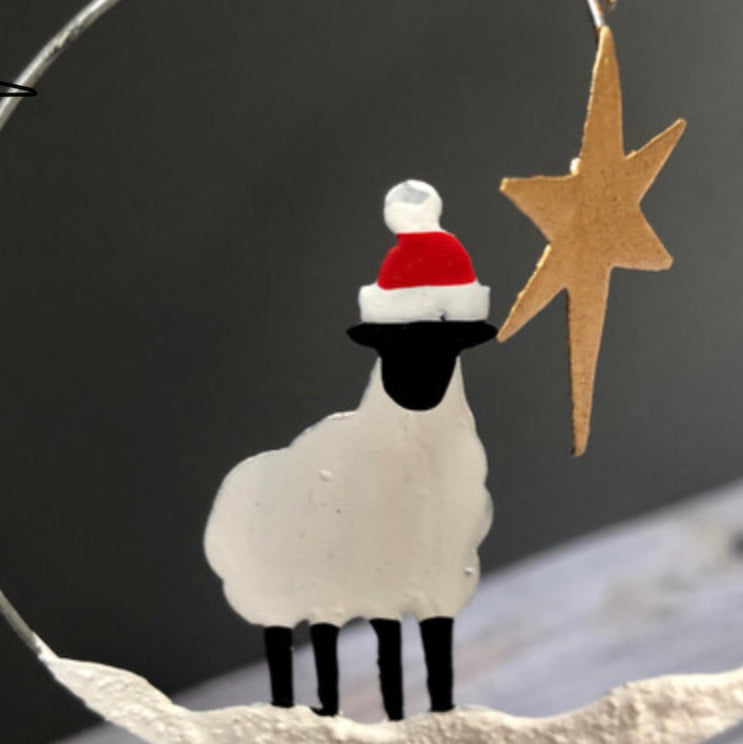 Winter sheep with star small hoop decoration by Shoeless Joe