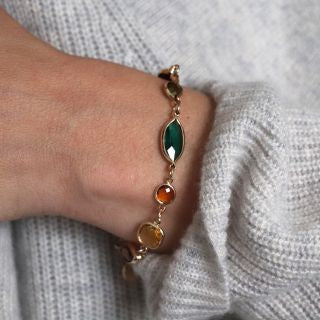 Mixed shape multi crystal and gold bracelet