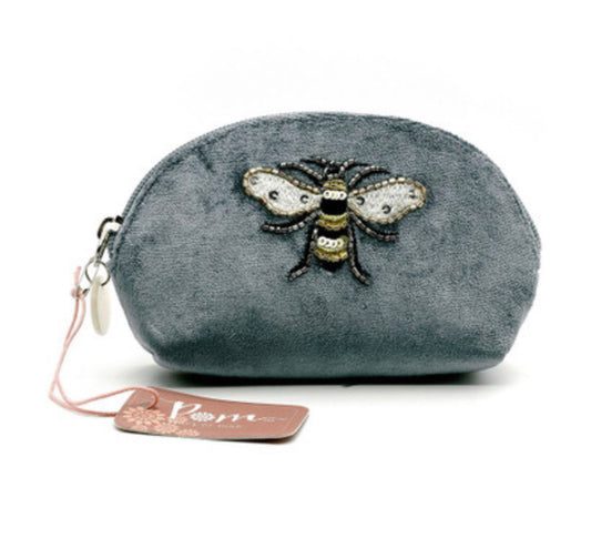Grey velvet embroidered bee purse by POM
