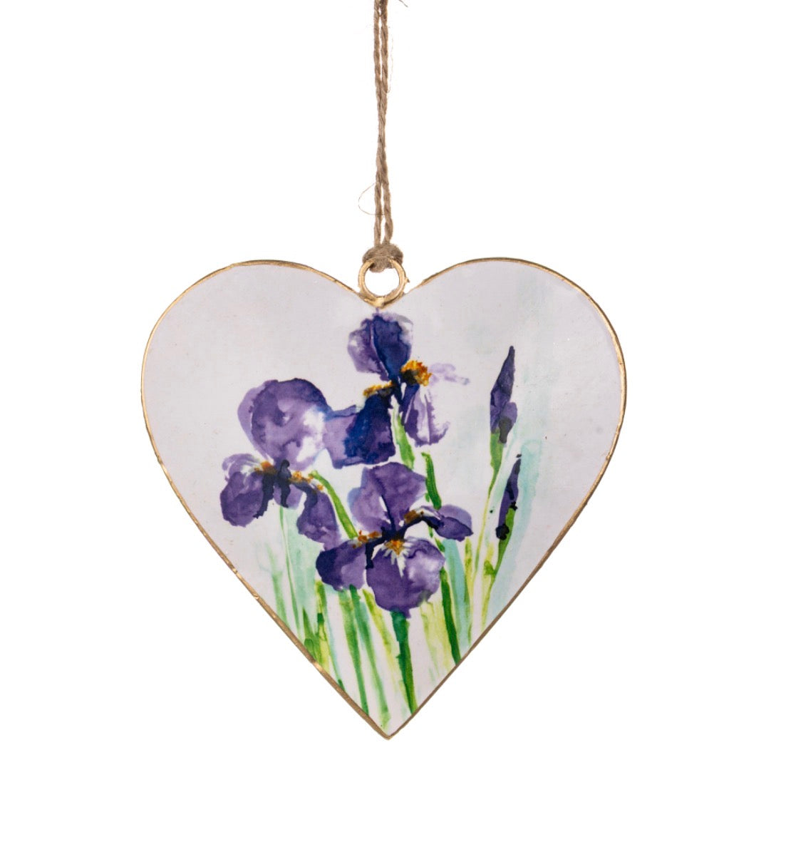 Iris hanging tin heart.