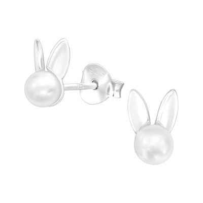 Rabbit head silver stud earrings