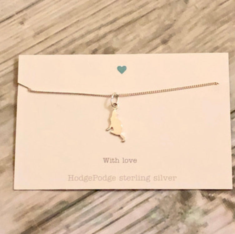 Cat silhouette sterling silver necklace.