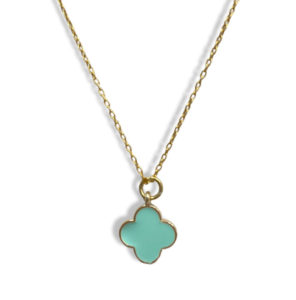 Enamel & gold clover necklace. Fine cable chain