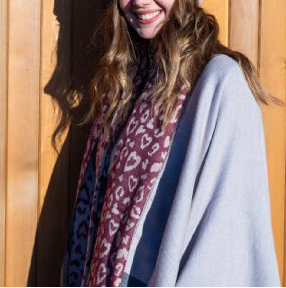 Red reversible animal print heart scarf by POM