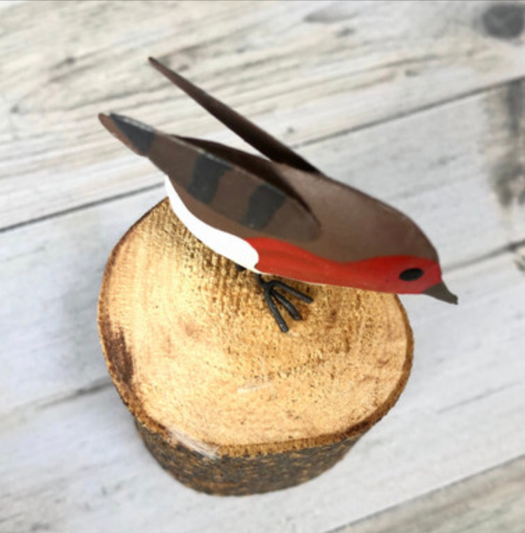 Robin on a log ornament by Shoeless Joe