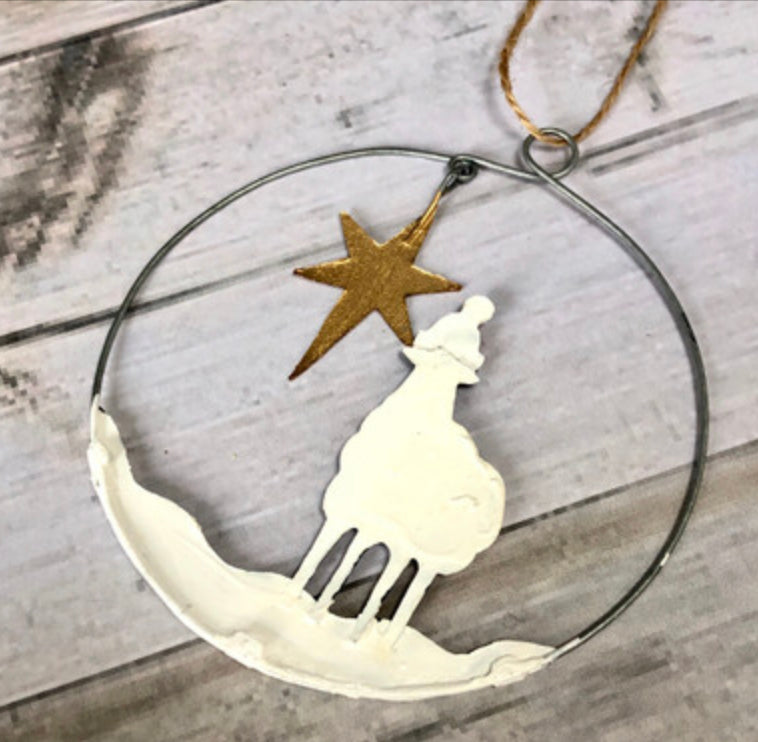 Winter sheep with star small hoop decoration by Shoeless Joe