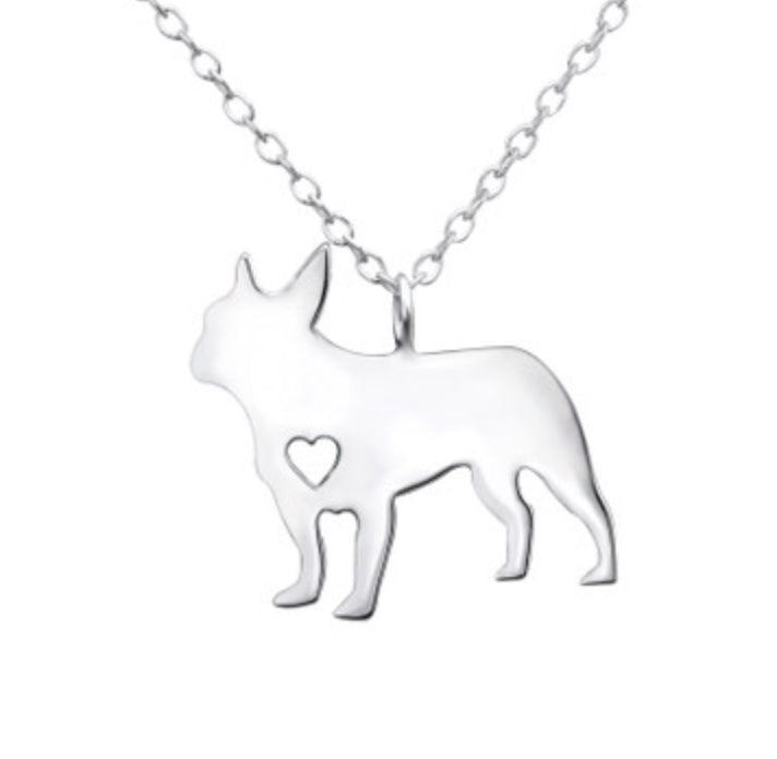 French bull dog sterling silver necklace