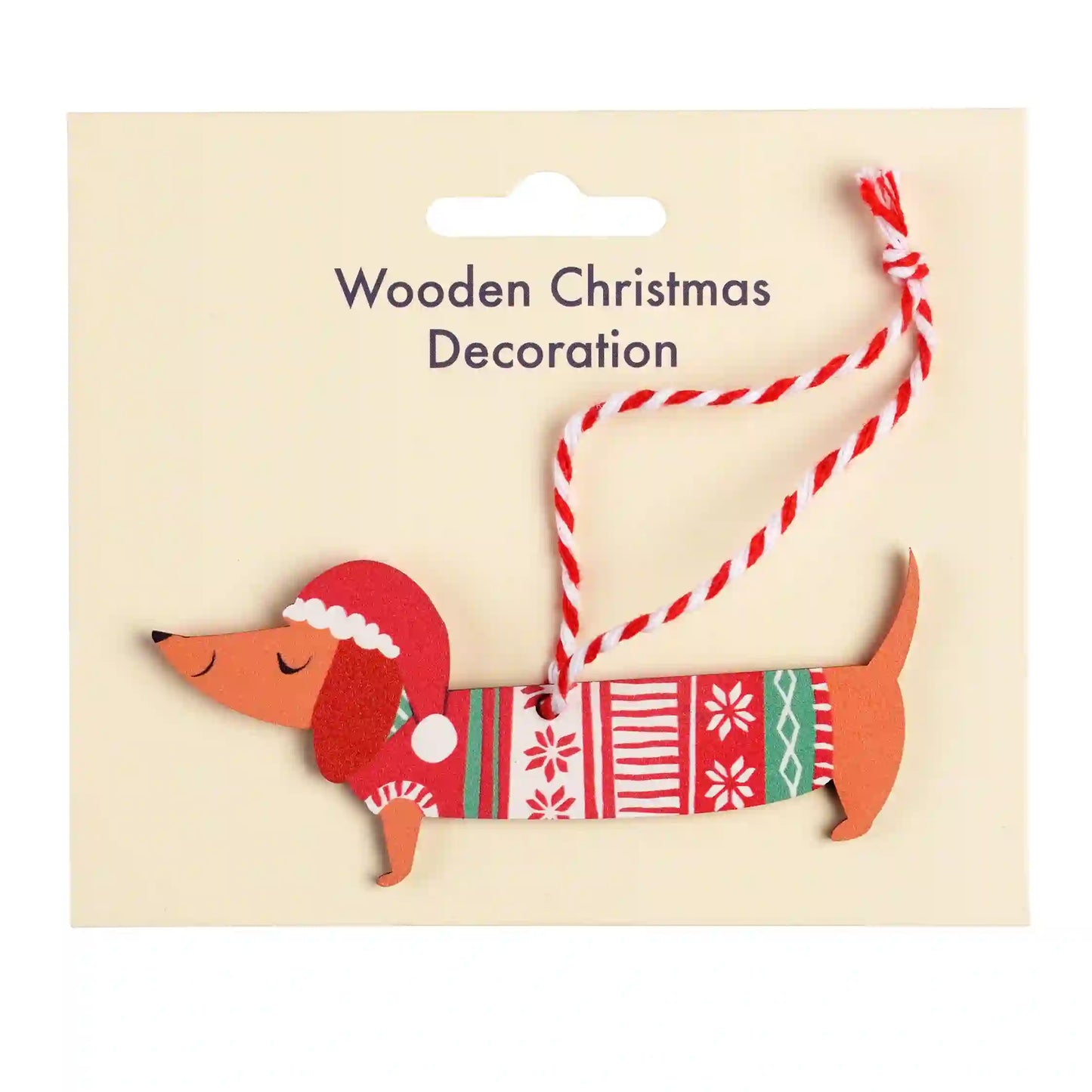 Wooden sausage dog Christmas decoration