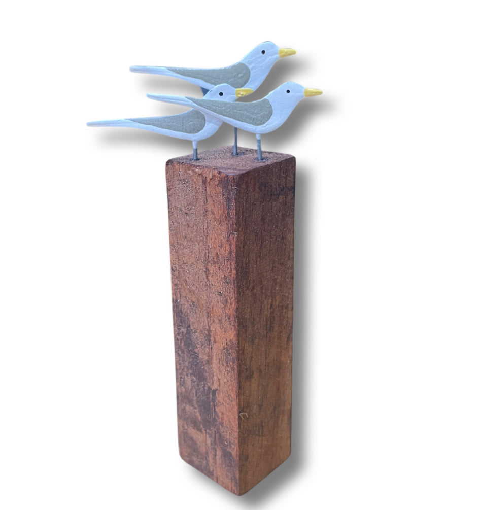 Three gulls on a post. Seagull ornament by Shoeless Joe