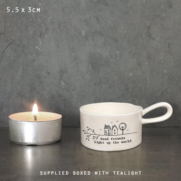 Good friends light up the world boxed ceramic tea light holder by East of India