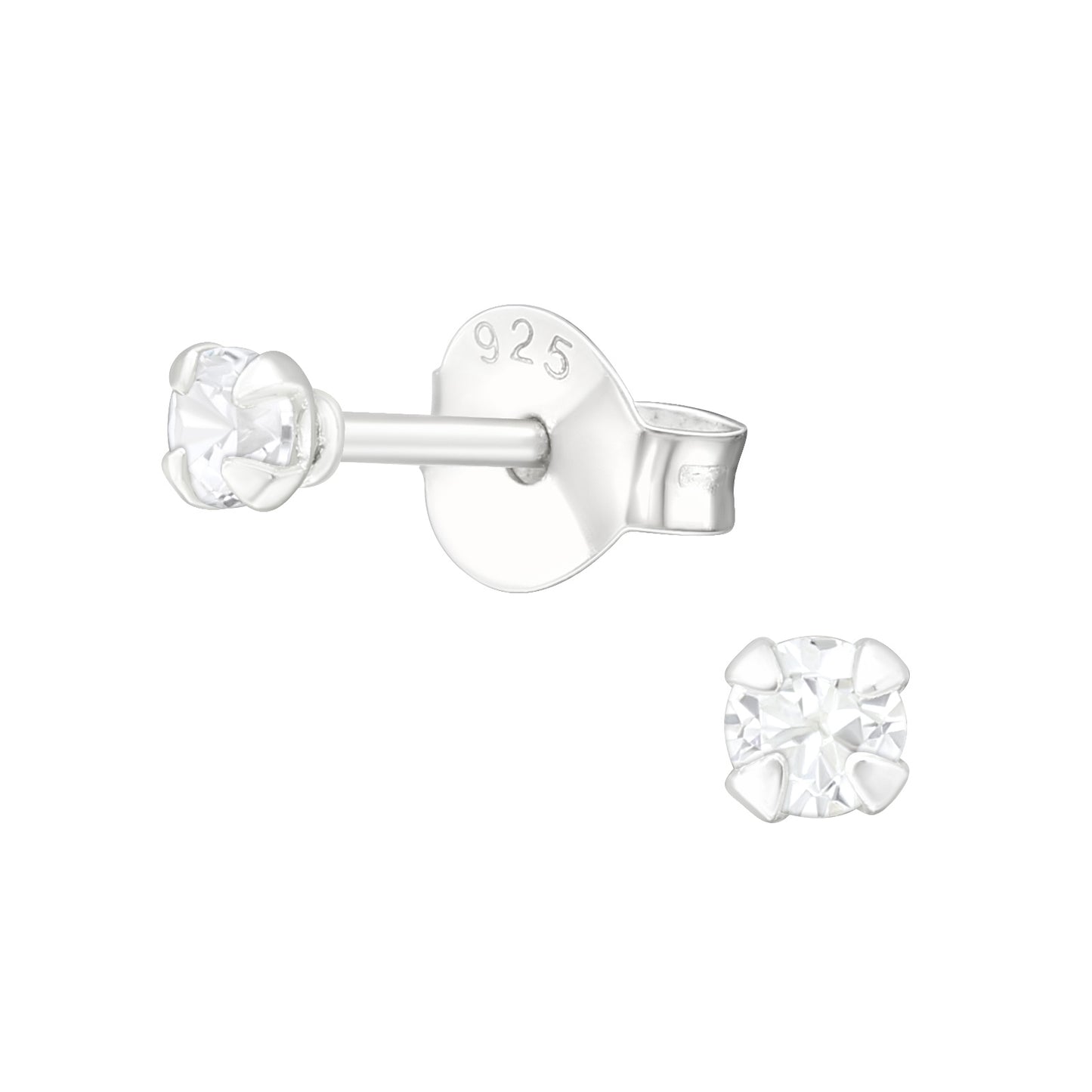Tiny cubic zerconia sterling silver stud earrings
