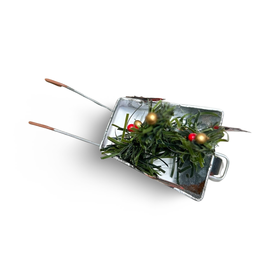 Robins on a wheel barrow standing ornament /Christmas cake topper