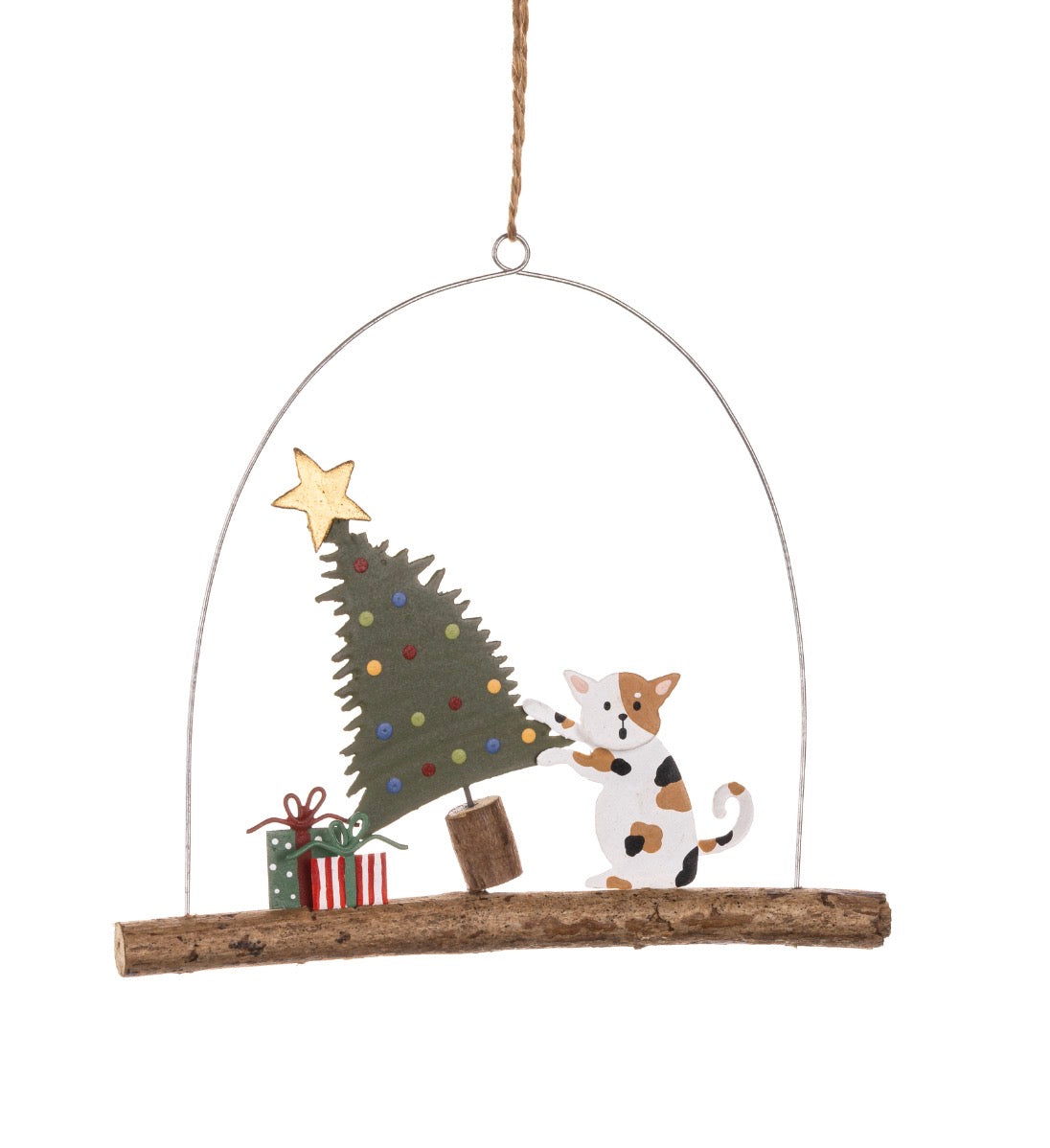 Cat and a Tumbling Tree hanging Christmas decoration