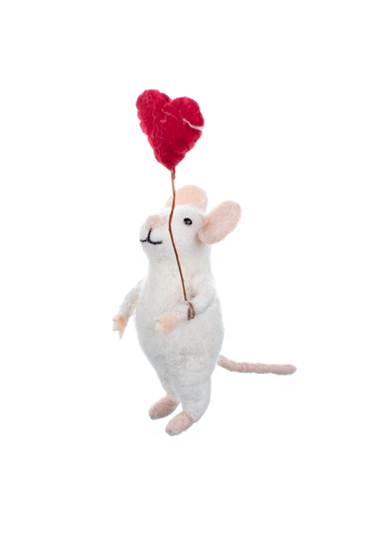 Mouse with heart felted ornament by Shoeless Joe