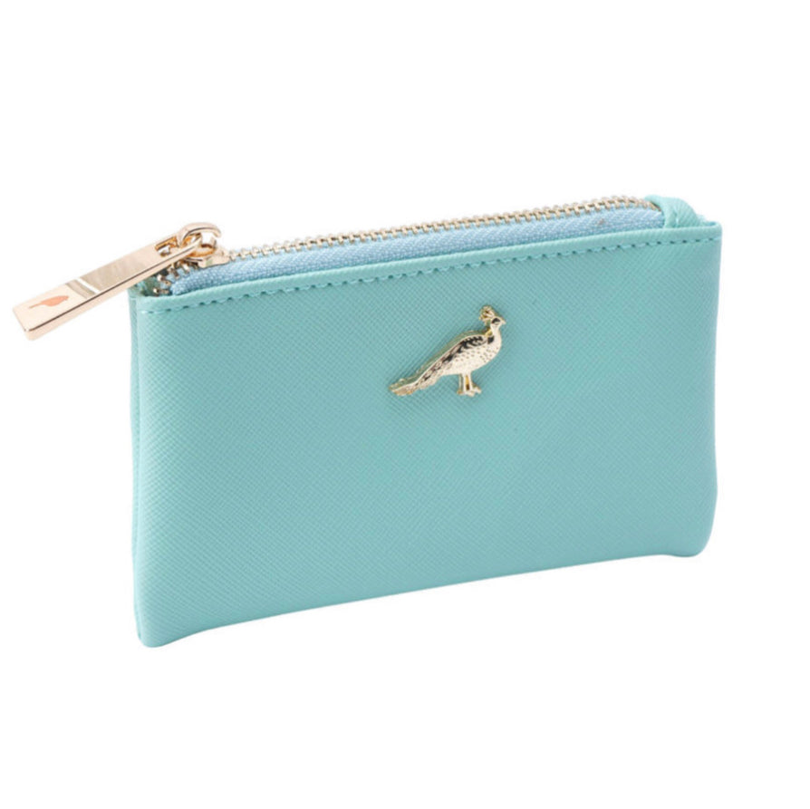 British Birds Teal Peacock Purse. Zip top coin purse