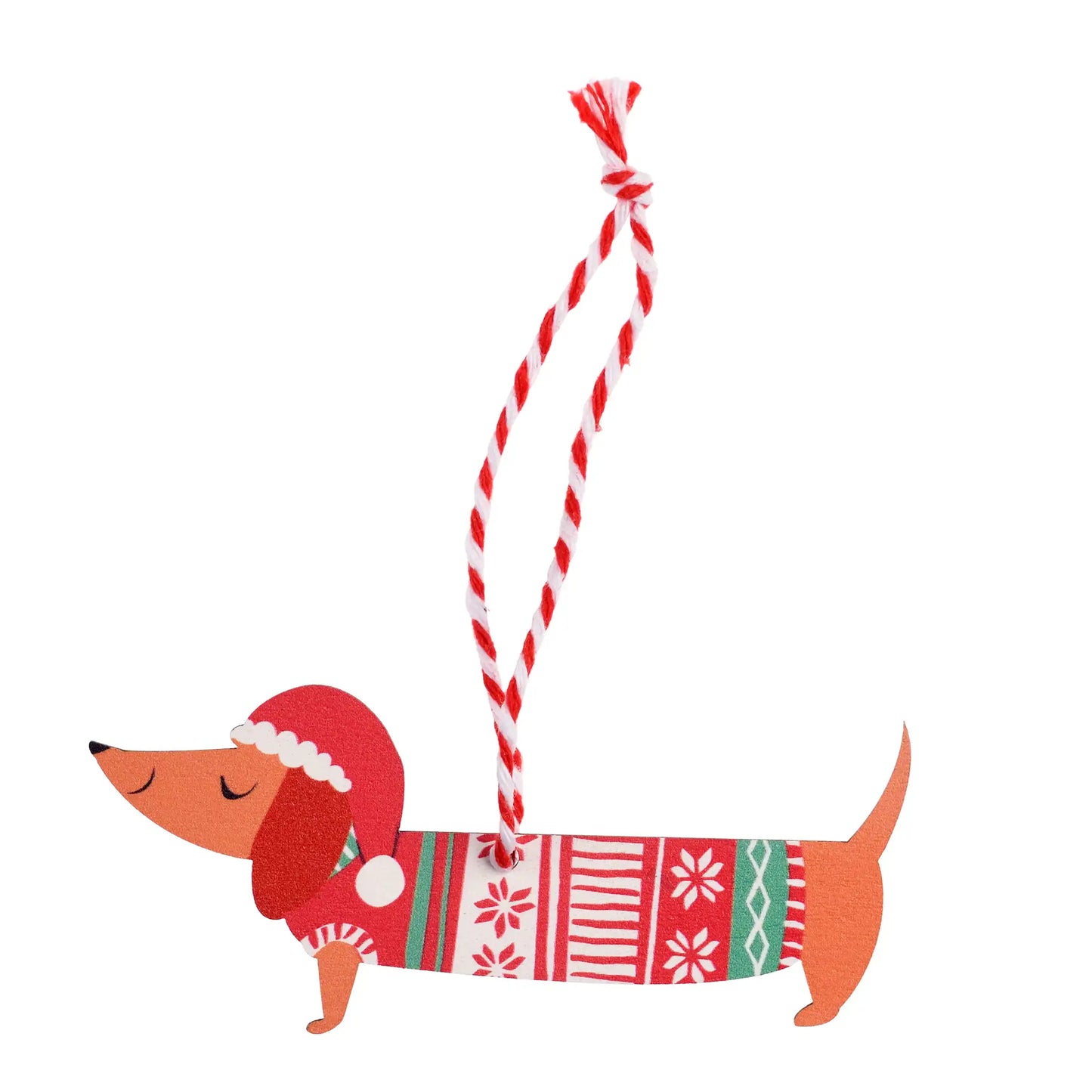 Wooden sausage dog Christmas decoration