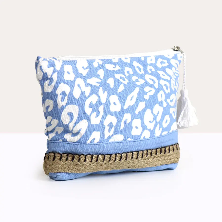 Pale blue animal print cotton travel pouch