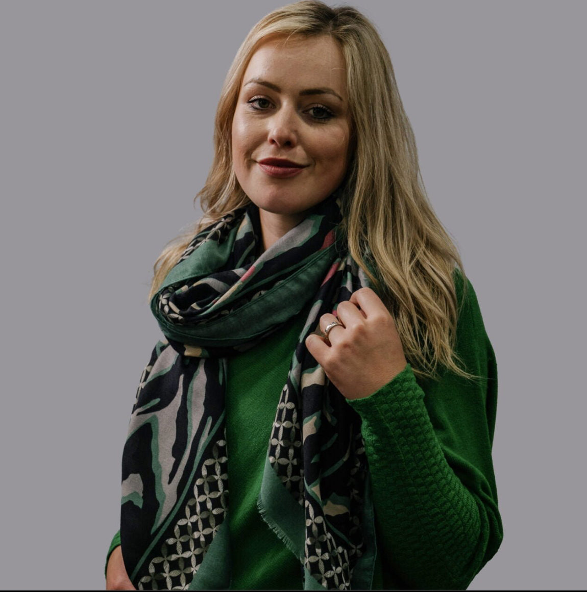 Green mix animal print design light weight scarf