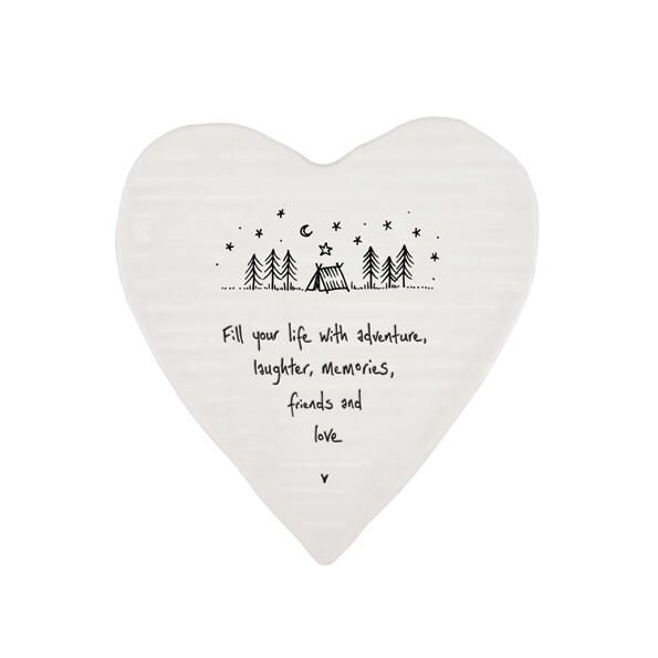 Fill your life with adventure, heart shaped ceramic coaster by East of India